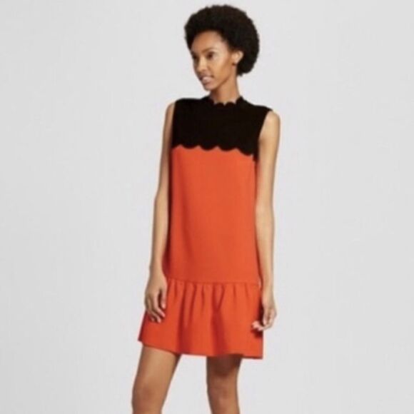 Victoria Beckham for Target Scalloped Trim Dress Orange Black Small - Picture 1 of 9